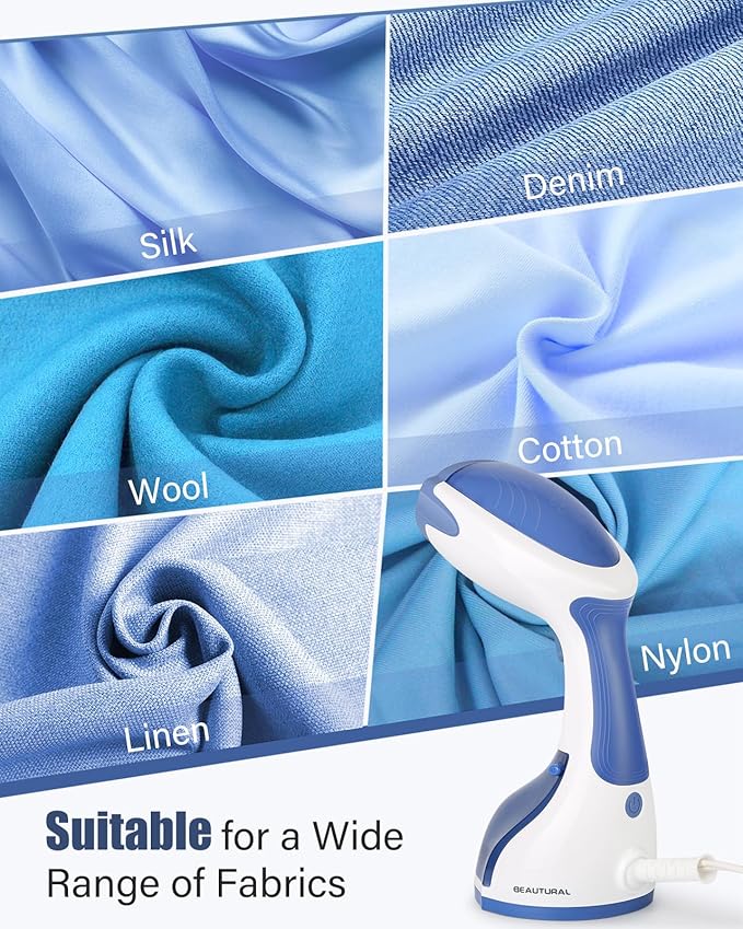 BEAUTURAL Steamer for Clothes, Portable Handheld Garment Fabric Wrinkles Remover, 30-Second Fast Heat-up, Auto-Off, Large Detachable Water Tank