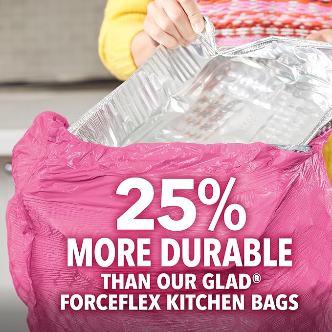 Glad Tall Kitchen Trash Bags 13 Gallon, MaxStrength Cherry Blossom Garbage Bags, Odorshield with Drawstring, 34 Count