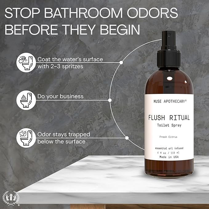 Muse Apothecary Flush Ritual - Aromatic & Refreshing Toilet Spray, Use Before You Go, 4 oz, Infused with Natural Essential Oils - Fresh Citrus, Pack of 3