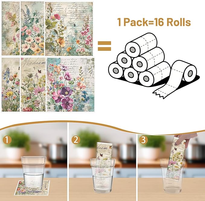 Floral Swedish Dishcloths for Kitchen, 6PCS Vintage Flower Swedish Dish Cloths Gift Set, Reusable Absorbent Cellulose Sponge Dish Towel for Home Cleaning(7.8 X 7 Inches)