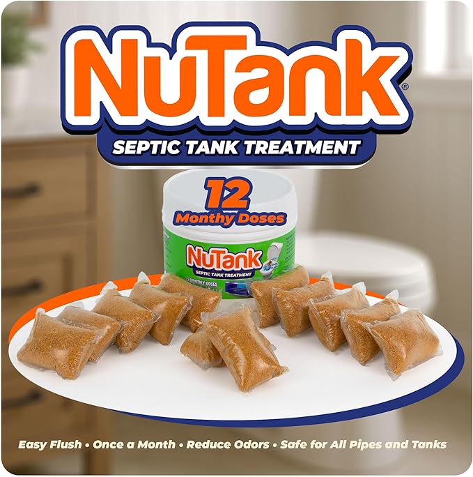 Septic Tank Treatment - 12 Dissolving Packets - 1 Year Supply of Septic Safe Enzyme Producing Packets - Helps Protect Against Costly Septic Backups - Made in USA