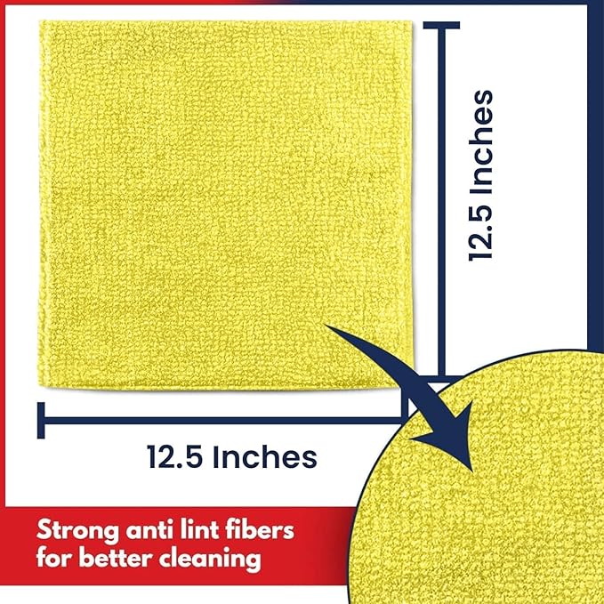 USANOOKS Microfiber Cleaning Cloth Yellow - 8 Pcs 12.5"x12.5" - High Performance - 1200 Washes, Ultra Absorbent Towels Weave Grime & Liquid for Streak-Free Mirror Shine - Car Washing Cloth