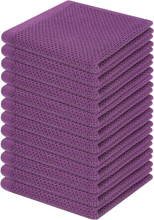 Homaxy 100% Cotton Waffle Weave Kitchen Dish Cloths, Ultra Soft Absorbent Quick Drying Dish Towels, 12 x 12 Inches, 12-Pack, Purple