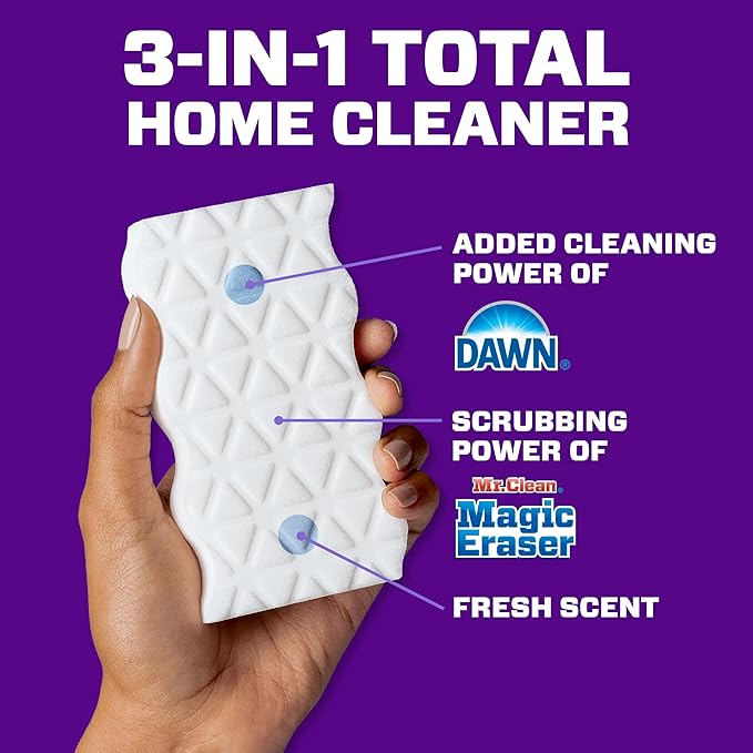 Mr. Clean Magic Eraser Foaming Sponge, All Purpose Cleaner, Dawn Cleaning Power, Wall Cleaner, Sneaker Cleaner, Oven Cleaner, Kitchen, Bathroom, Shower Cleaning Supplies, Scrubber, Ultra Foamy, 5ct