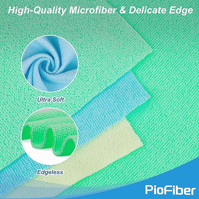 Shop Towels – 20 Pack Edgeless Microfiber Cleaning Cloths, 12"x12" Lint-Free, Reusable Towels for Car Detailing, Kitchen, Garage & Glass – Quick Dry Rags