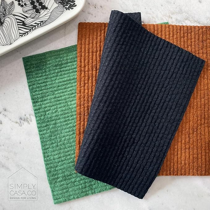 Hand‑Dyed 5‑Pack Swedish Dishcloths – Reusable, Biodegradable Cloths, Super‑Absorbent Dual‑Texture, Plastic‑Free Packaging, Made in Sweden