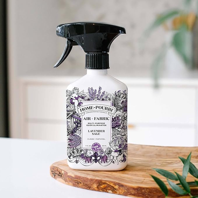 Home-Pourri Air + Fabric Multi-Purpose Odor Freshener Spray, 11 Fl Oz, Up to 570 Uses, Lavender Sage Scent, Room Deodorizer with Essential Oils, for Carpets, Couches, Bedding & Curtains