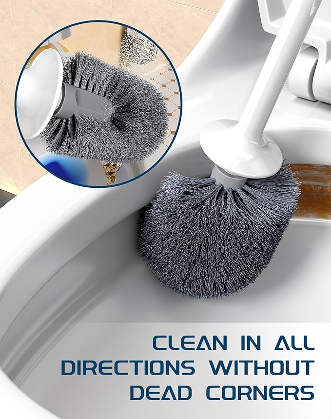 Toilet Brush and Holder Set, 2 Pack Wall-Mounted and Free-Standing Dual Use Toilet Scrubber with Half-Round Design, High-Density Bristle Head, Plastic Toilet Bowl Brush Cleaner for Bathroom (Square)