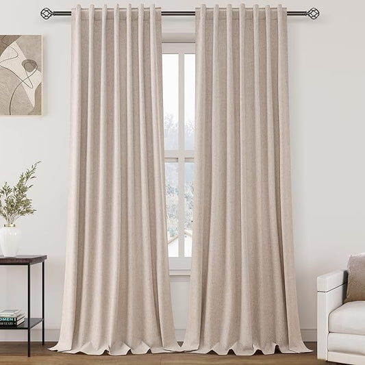 Oatmeal Linen Blackout Curtains 120 Inch Length 2 Panels Set Extra Long 10 Ft Back Tab Pocket Drapes Thermal Insulated Total Blocking Curtains for Dining Room Cottage High Window Curtain 52x120