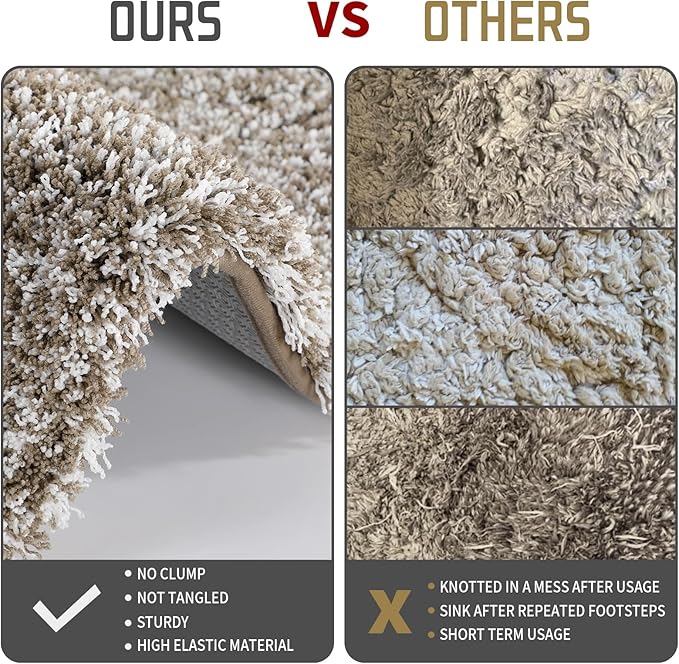 Yimobra Bathroom Rugs Sets 2 Piece, Soft Absorbent Bath Mat and U-Shaped Toilet Rug with Non Slip Backing, Machine Washable, Plush Shaggy Bath Mats for Bathroom, 24"x17"+24"x20", Light Brown and White