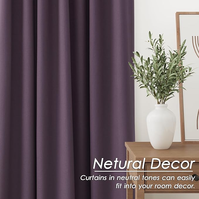 Full Black Out Plum Window Curtains 96 Inches Long Back Tab Rod Pocket Thermal Insulated Noise Reducing Full Light Black Out 2 Panels Set for Living Room Elegant Modern Curtains Drapes 52x96
