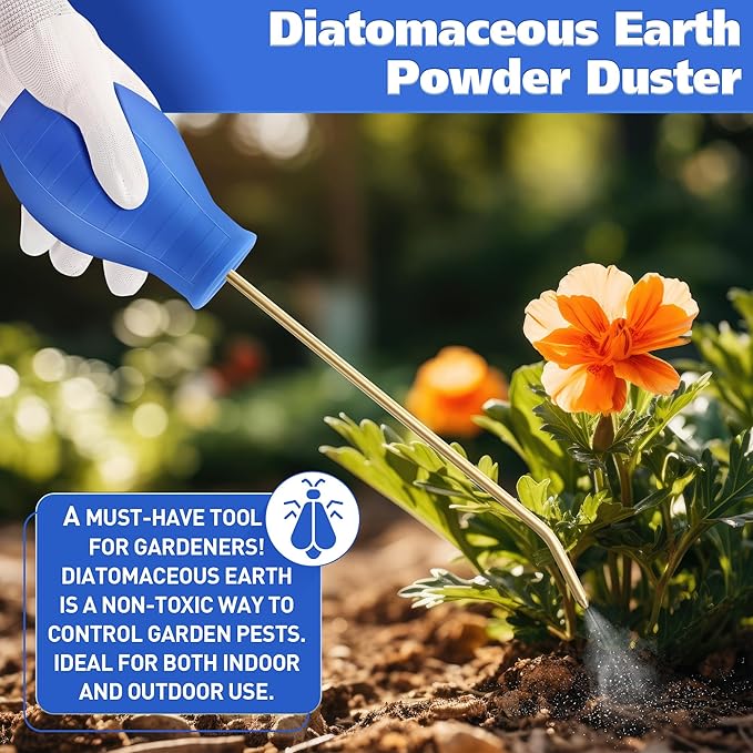 Diatomaceous Earth Powder Duster, Garden Powder Applicator Dispenser with Long Metal Tube, Bulb Duster Sprayer Insect Duster for Home Powder for Organic Gardening Agricultural Supply 2 Pack (Blue)