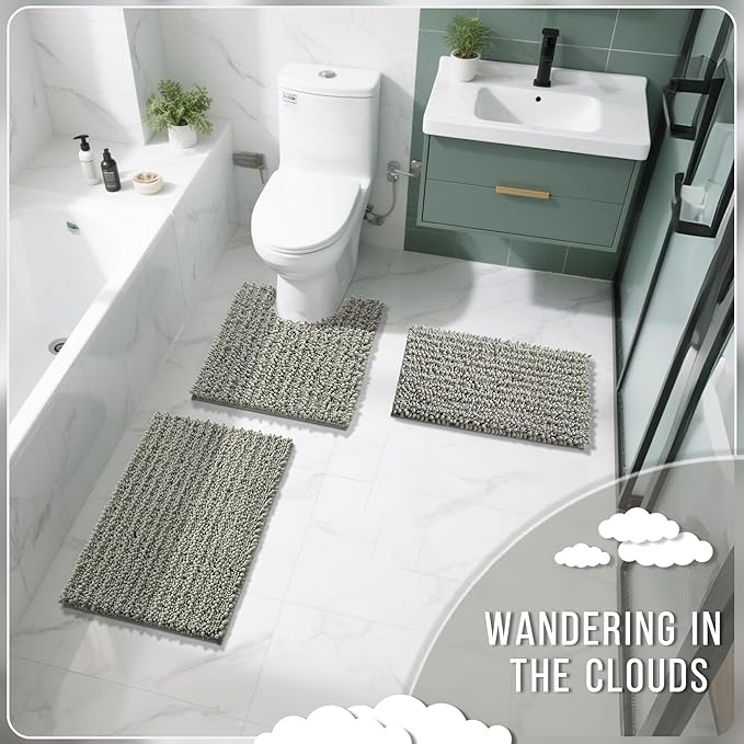 Yimobra Bathroom Rugs Non Slip Washable 24x17 Inch - Ultra Soft Absorbent Chenille Bath Mat, Quick Dry Shaggy Floor Carpet for Tub Shower, Sand Home Decor Accessories