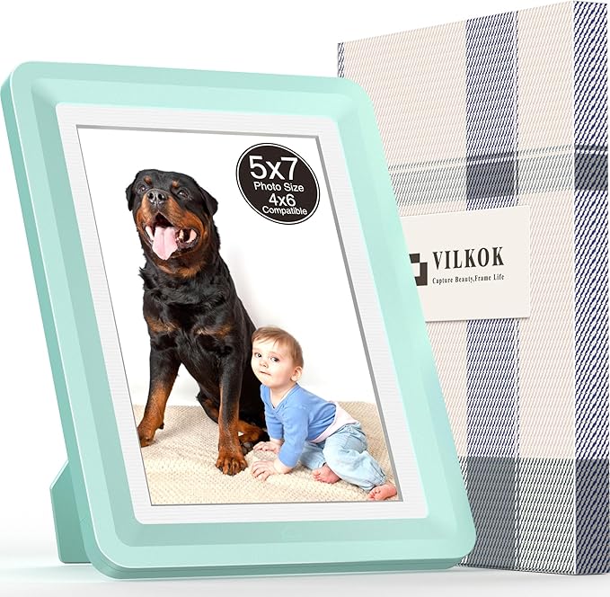 1-Pack 5x7 Picture Frame or 4x6 with Mat – Shatterproof Plastic Picture Frames for Family, Nursery & Playroom, Wall & Tabletop Frame for Home or Office, Safe Lightweight Design, Forest Green