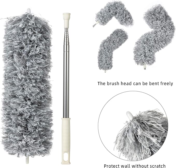 Microfiber Duster with Extension Pole,Washable Bendable Head Ceiling Fan Duster,15-100 inch Wet or Dry Dust Collect Telescoping Dusters for Cleaning Ceiling Fan,High Ceiling,Furniture