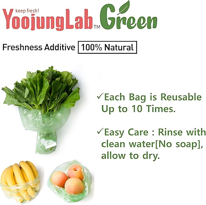 Green, Reusable Food Storage Bag, 16.44" 20.6" 10bags, Keep Fresh Produce Bags, Food Saver Storage for Fruits, Vegetables, BPA FREE, Sandwich Bags, Plastic Storage Bags, Eco-Friendly