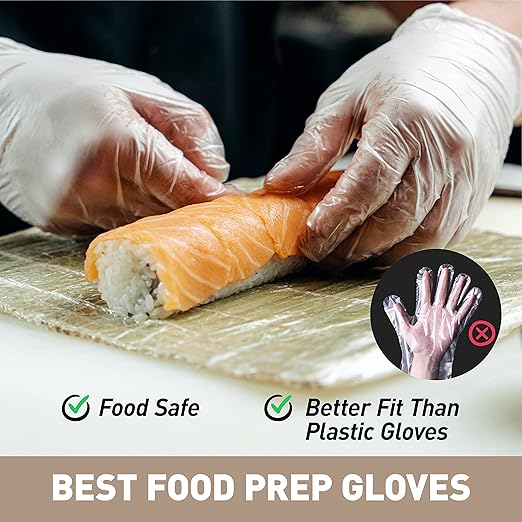OKIAAS Disposable Gloves S, Food Safe, Bulk of 100 Pcs|Latex and Powder-Free Clear Vinyl Gloves for Cleaning, Food Prep