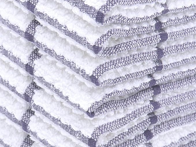 Cotton Grid Dish Cloths, Terry Cleaning Rags, 12 x 12 Inches, Light and Soft, Quick Drying Dish Rags, 8pc/Set (Purple)