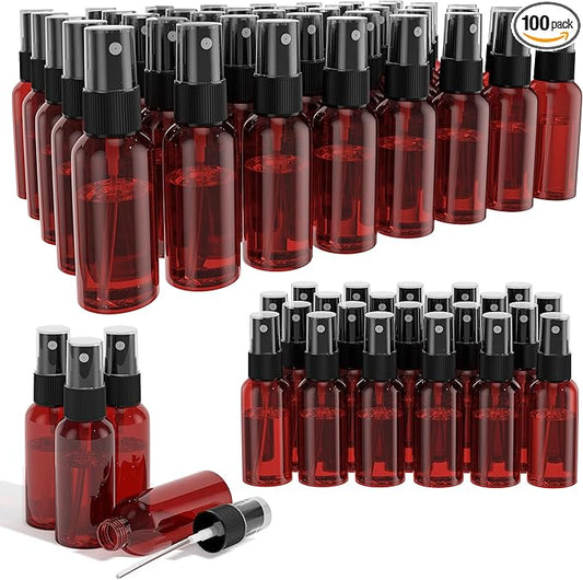 100Pack Small Spray Bottles 1oz, 30ml Travel Spray Bottle with Black Fine Mist Sprayer, Mini Empty Refillable Containers Portable Cosmetic Bottles for Plants, Cleaning, Misting & Skin Care-Brown