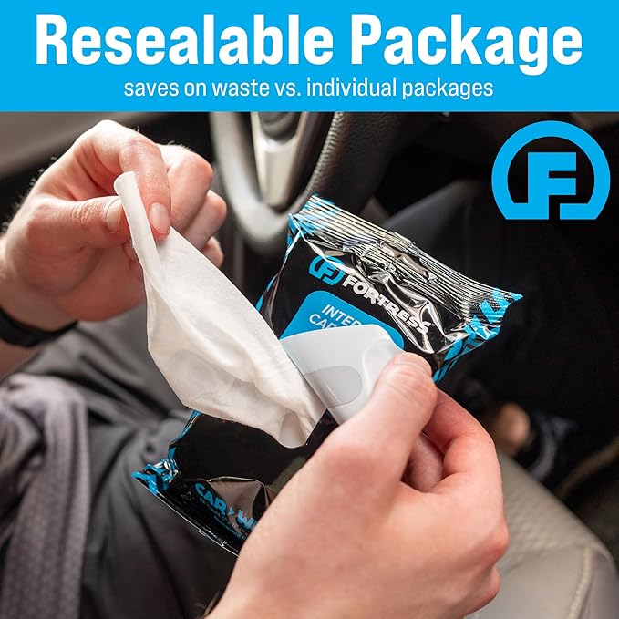 Fortress Car Interior Wipes (25 ct, Pack of 6) for Car Interior Cleaning, Dashboard, Seats, Detailing, and Steering Wheel [Travel Size] Skin-Safe Car Interior Cleaner Supplies