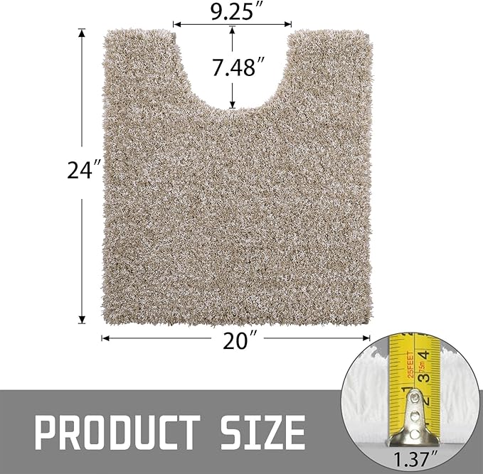 Yimobra Bathroom Rugs Sets 2 Piece, Soft Absorbent Bath Mat and U-Shaped Toilet Rug with Non Slip Backing, Machine Washable, Plush Shaggy Bath Mats for Bathroom, 24"x17"+24"x20", Light Brown and White