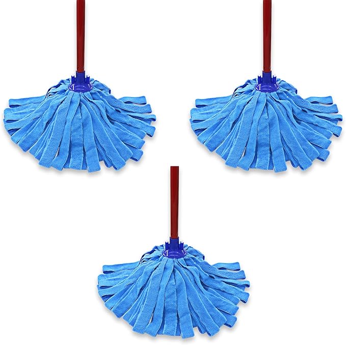 Microfiber Cloth Mop Head Replacement, String Mop Refills Screw onto All Standard US Threading Pole Mop Handle Rod– 3 Packs