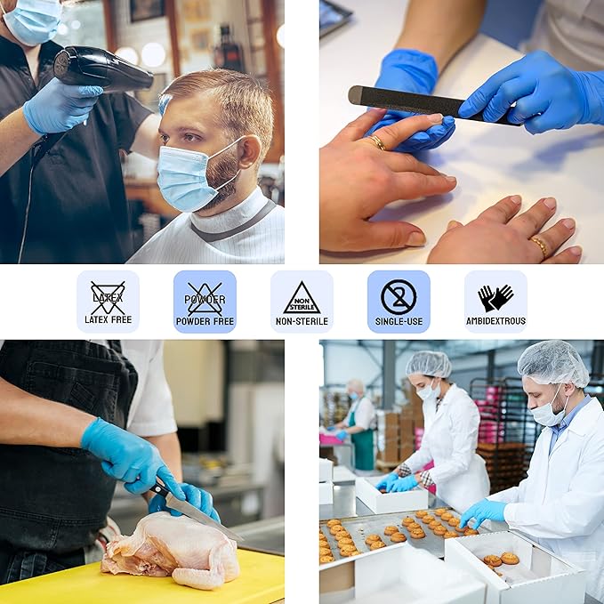 Safe Health NITRO-V Nitrile-Vinyl Synthetic Exam Disposable Gloves, Latex Free, Powder Free, Blue, Box of 100, Large, Medical Grade, Clinic, Nursing, Food, Hair Salon, Cleaning, Housework