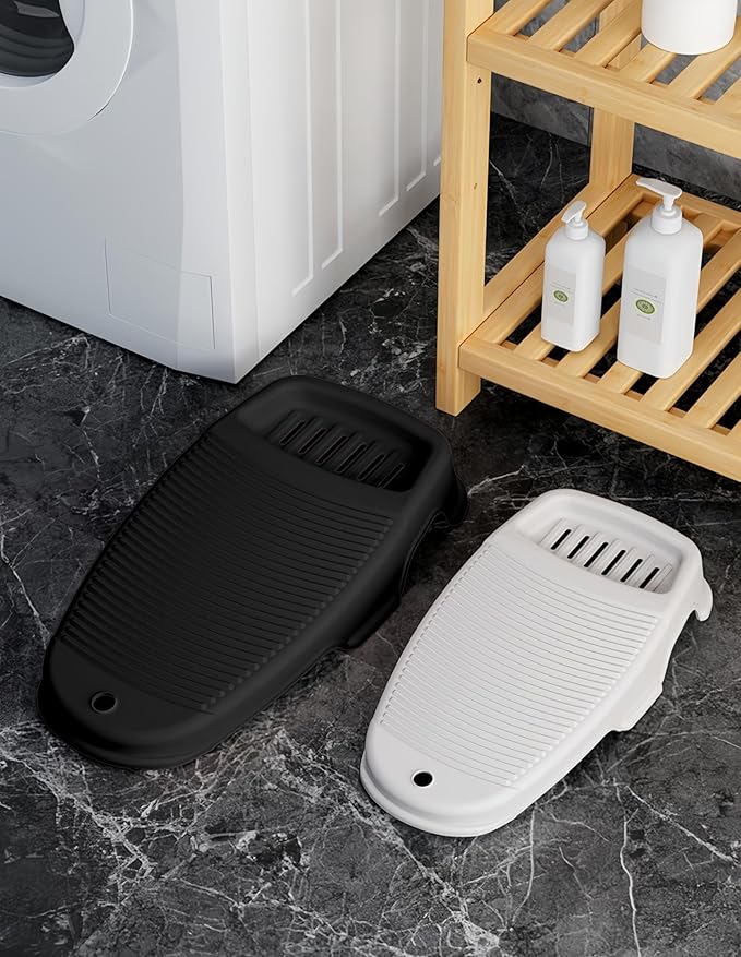 2 Pack Washboard for Hand Washing Clothes, New Updated Wash Boards Set with Soap Holder and Non-slip Base, 2 Sizes Lightweight Washboard for Kitchen Sink, Countertop, Bathtubs (Dark Black)