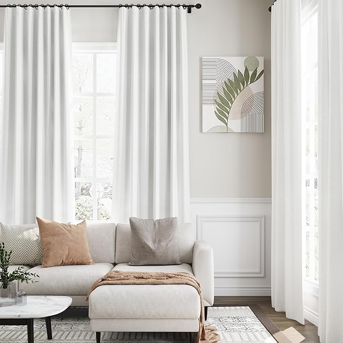 Full Black Out Off White Window Curtains Panels 102 Inches Long 2 Panels Set for Living Room Cotton Textured Long Blackout Curtain with Backing Thermal Insulated Drapes for Nursery Bedroom 52x102