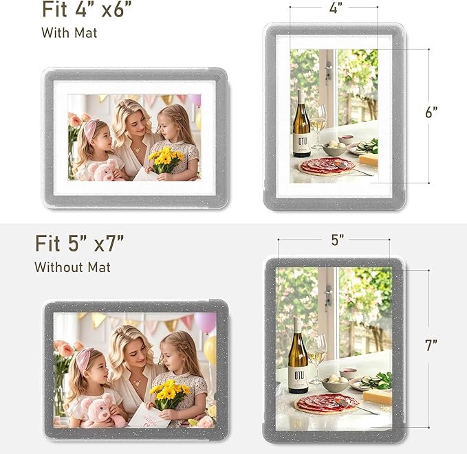 6-Pack 5x7 Picture Frame or 4x6 with Mat – Shatterproof Plastic Photo Frame for Family, Nursery & Playroom, Wall & Tabletop Picture Frames for Home or Office, Safe Lightweight Design, in Crystal Gray