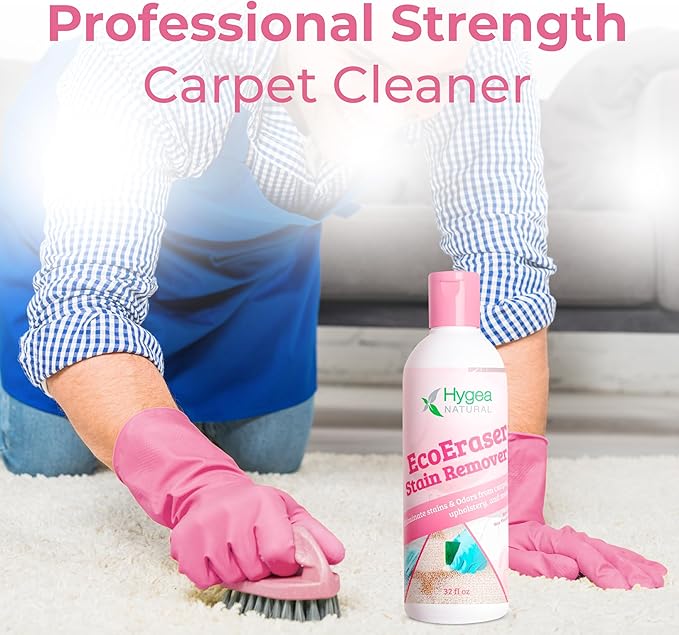 Hygea Natural EcoEraser Stain & Odor Remover - Liquid Formula for Carpet, Rugs, Upholstery, Fabrics - Deodorizing Pet Spot Cleaner (32 oz)