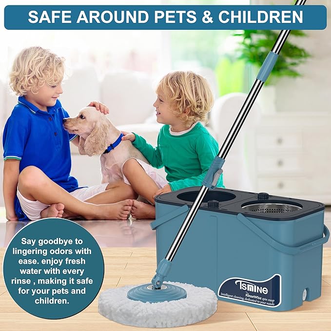 Mops and Buckets for Floor Cleaning, 360 Spin Mop and Bucket with Separates Dirty and Clean Water,4-Chamber Mop Bucket with Wringer Set for Home with 10 Replacement Mop Heads,4X Wheel