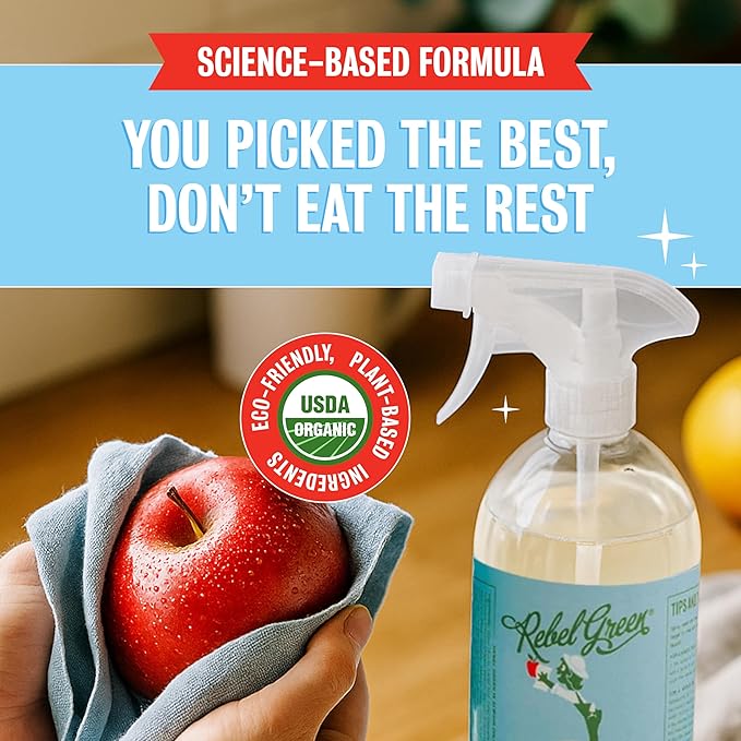 Rebel Green Fruit & Veggie Clean - Plant-Based Produce Cleaner - Natural Fruit and Vegetable Wash with No Aftertaste - Chemical & Wax Removal - Made with Organic Extracts of Citrus - Gallon