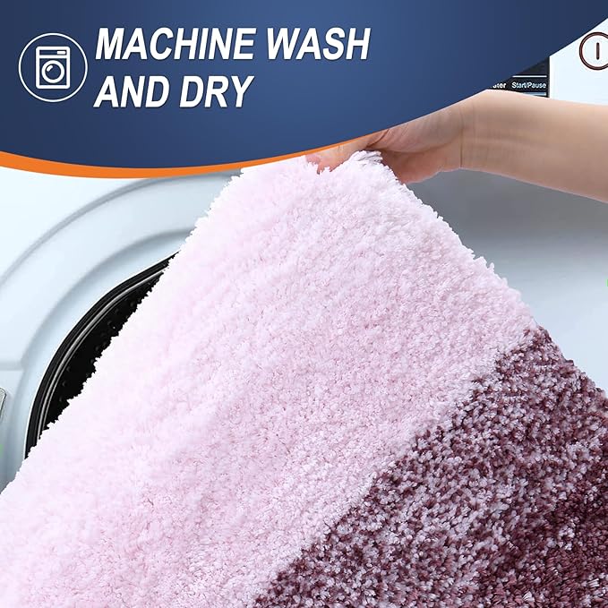 OLANLY Luxury Toilet Rugs U-Shaped 24x20, Extra Soft and Absorbent Microfiber Bathroom Rugs, Non-Slip Plush Shaggy Bath Mat, Machine Wash Dry, Contour Bathroom Mats for Toilet Base, Mauve