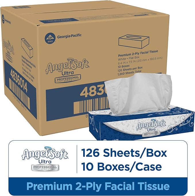 Georgia-Pacific Angel Soft Ultra Professional Series Premium 2-Ply Facial Tissue (4836014), 126 Sheets Per Box, 10 Tissue Flat Boxes Per Case
