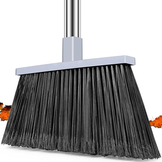 PBHEPJ Broom, Outdoor Broom for Floor Cleaning, 58" Long Stainless Steel Handle, Hard Bristle Angle Broom for Sweeping Indoor, Commercial, Industrial, Garage, Kitchen