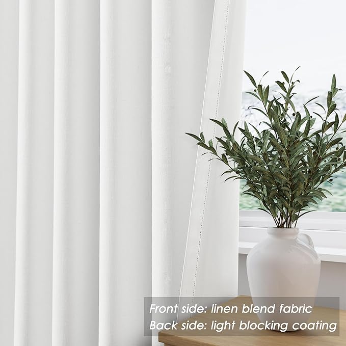 Off White Linen Blackout Curtains 120 Inch Length 2 Panels Set Burg Extra Long 10 Ft Back Tab Pocket Drapes Cotton Textured Total Sun Blocking Curtains for Living Room Cottage High Window 52x120