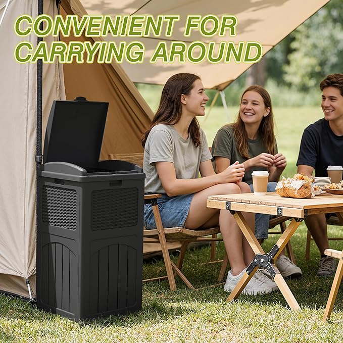 Greesum 33 Gallon Outdoor Trash Can with Lid (2-Pack), Heavy Duty Resin Garbage Bin, Waterproof & UV Resistant for Patio, Garden, Deck, Yard, Gray