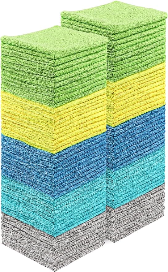 HOMEXCEL Microfiber Cleaning Cloths 100 Pack, Highly Absorbent Microfiber Towels, Lint & Scratch-Free Cleaning Rags for House, Kitchen and Car, Multi-Color Microfiber Towels for Car 11.5 x 11.5 inch
