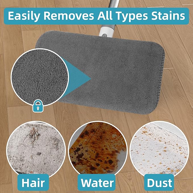 Reusable Microfiber Flat Mop for Floor Cleaning, 10.8 in (27.5 cm) Aluminum Base with 52 in Aluminum Handle, Includes 4 Washable Pads for Wet & Dry Use – LJGG (Gray/Yellow)