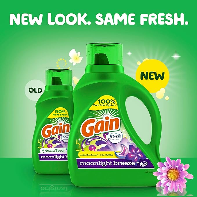 Gain Liquid Laundry Washing Detergent, Moonlight Breeze Scent 154 fl oz, 107 Loads, Lasting Freshness + Powerful Cleaning and Odor Fighting ingredients