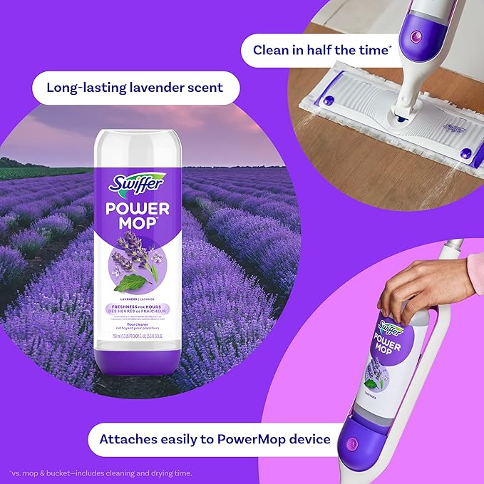 Swiffer PowerMop Multi-Surface Refill Pack for Floor Cleaning, Includes 5 Mopping Pad Refills, 1 Cleaning Solution with Lavender Scent (Pack of 2)