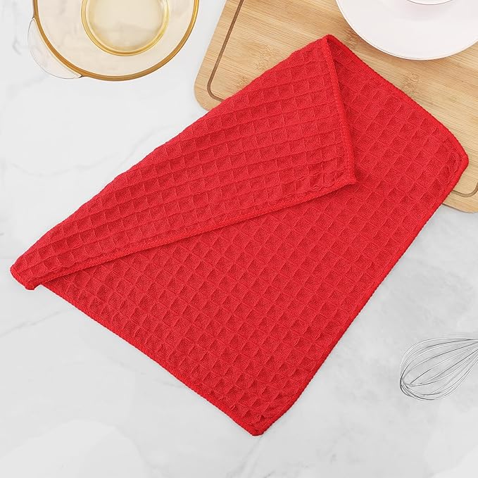Homaxy Microfiber Waffle Weave Kitchen Dish Cloths, 12 x 12 Inch Ultra Absorbent and Solid Color Dish Towels for Kitchen Fast Drying Dishcloth for Washing Dishes, 12 Pack, Red