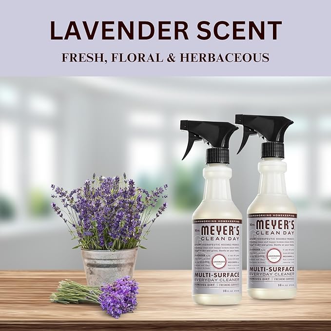 Mrs. Meyer's Lavender Multi-Surface Cleaner Set - 2x16oz Spray Bottles and Premium Microfiber Towel