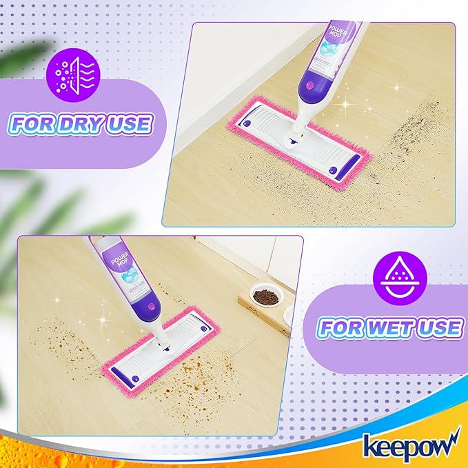 KEEPOW Reusable Mop Pads Compatible with Swiffer PowerMop, Wood Floor Pads Microfiber Mop Replacement Refills Machine Washable for All Floor Surfaces 2 Pack