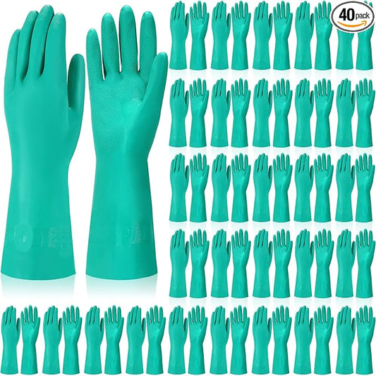 40 Pairs Chemical Resistant Gloves Heavy Duty Thick Nitrile Gloves Bulk for Cleaning, Resist Household Acid, Alkali and Oil (Large)
