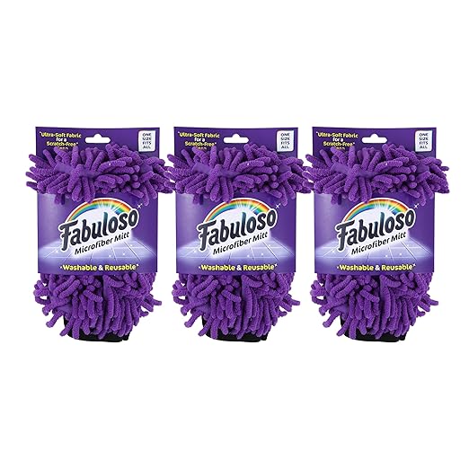 Fabuloso Microfiber Cleaning Mitt, Purple, One Size Fits All - Lint-Free, Scratch-Free Glove for Surfaces and Furniture - Dustless Hand Cloth for Bold & Bright Experience, 3 Count