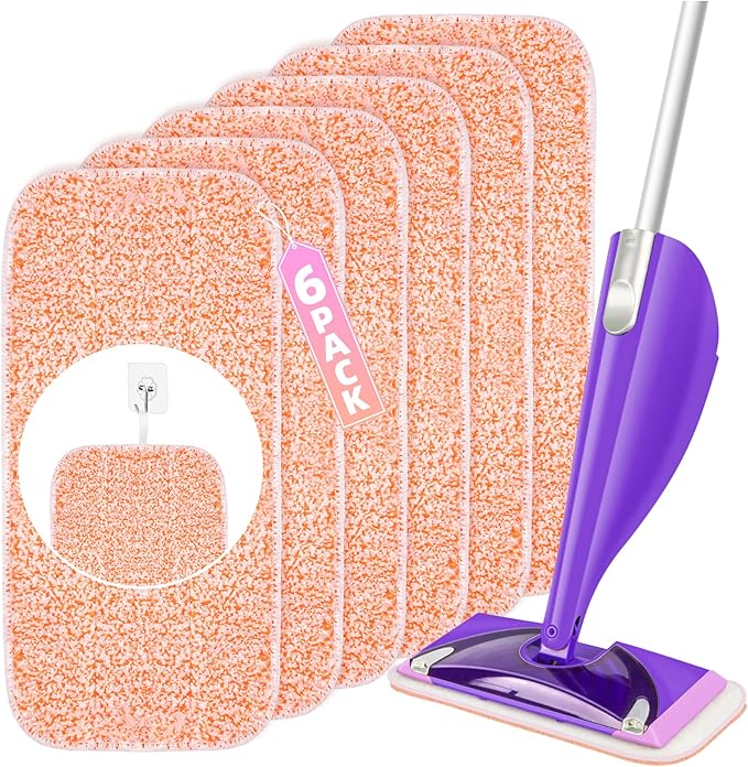Power Scrubbing Reusable Mop Pads Compatible with Swiffer Wet Jet, Microfiber Wet Jet Refill, Machine Washable Wet Jet Pads, for Use on All Sealed Floors - Stone, Hardwood, Laminate & Tile (6 Pack)