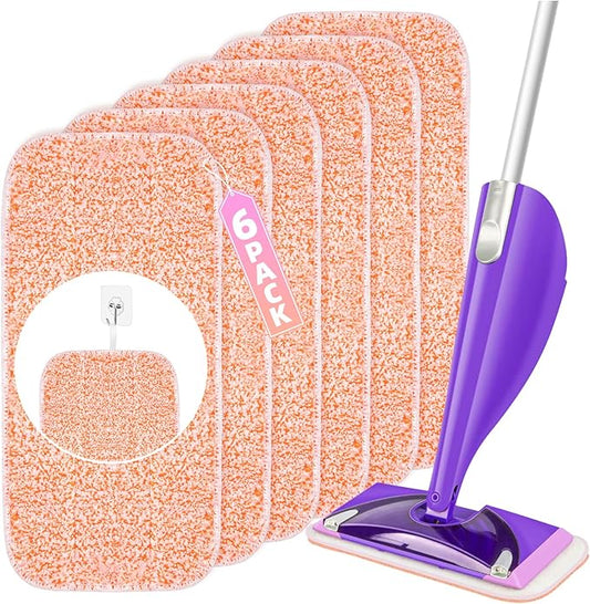 Power Scrubbing Reusable Mop Pads Compatible with Swiffer Wet Jet, Microfiber Wet Jet Refill, Machine Washable Wet Jet Pads, for Use on All Sealed Floors - Stone, Hardwood, Laminate & Tile (6 Pack)