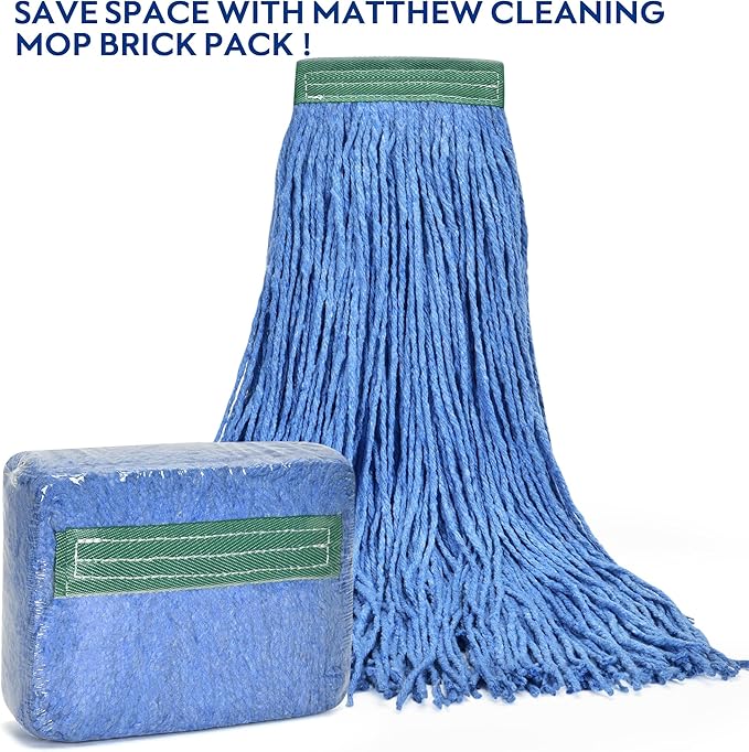 Matthew Cleaning 16oz 12Pack Cotton Floor Mop,Cotton Looped-Open String Heavy Duty String Refills, Universal Headband Blend Material,Mop Head Replacement for Home, Industrial and Commercial Use(Blue)